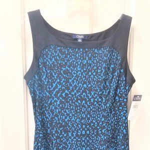 Chaps Women’s Fit & Flare Blue Black Sleeveless Dress Size L New with Tag